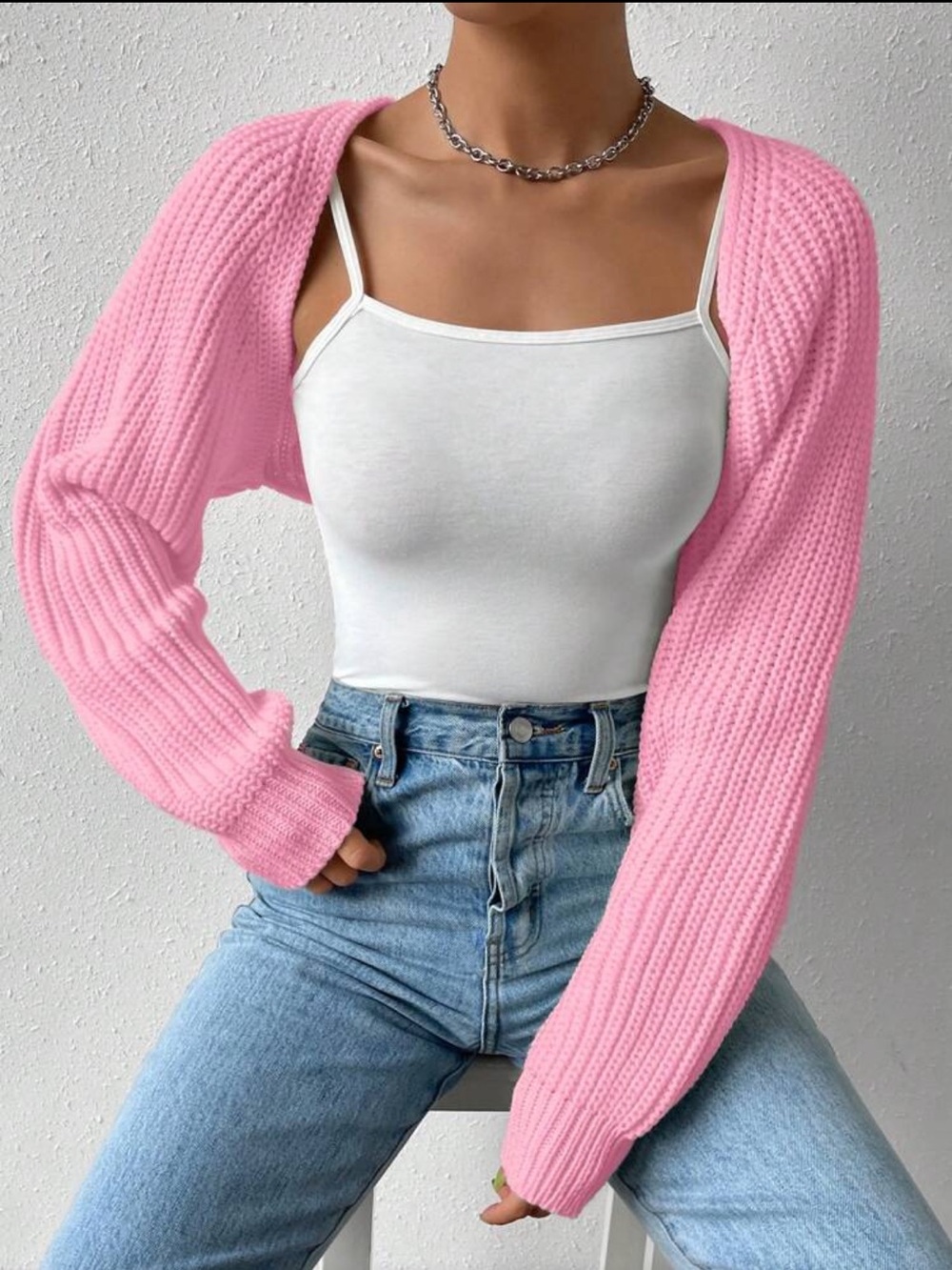 SHEIN Pink Knit Bolero Shrug
